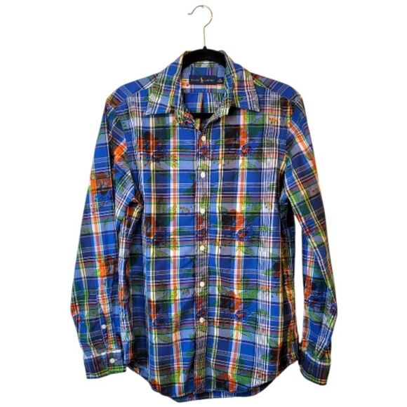 Ralph Lauren Blue Plaid Floral Button Down Shirt Size M - Picture 1 of 6